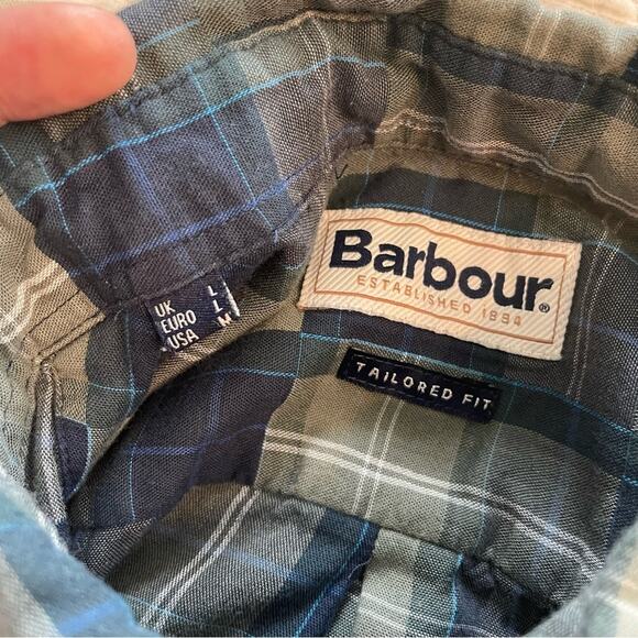 Barbour Tailored Fit 100% Cotton Button up Tartan Patch Shirt Sz M Kielder Blue - Picture 13 of 15